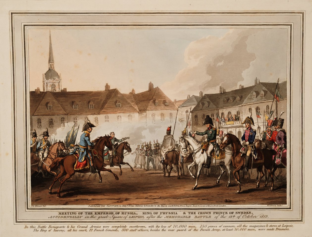 El encuentro de los emperadores de Rusia y Austria, el rey de Prusia y el príncipe heredero de Suecia en Lei de William Heath