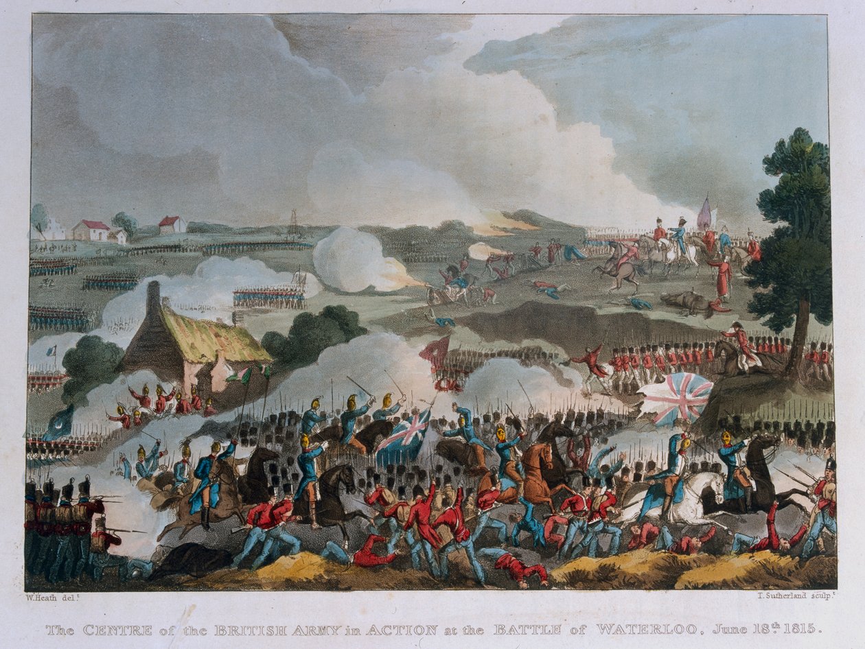 El centro del ejército británico en acción en la batalla de Waterloo, 1815 de William Heath