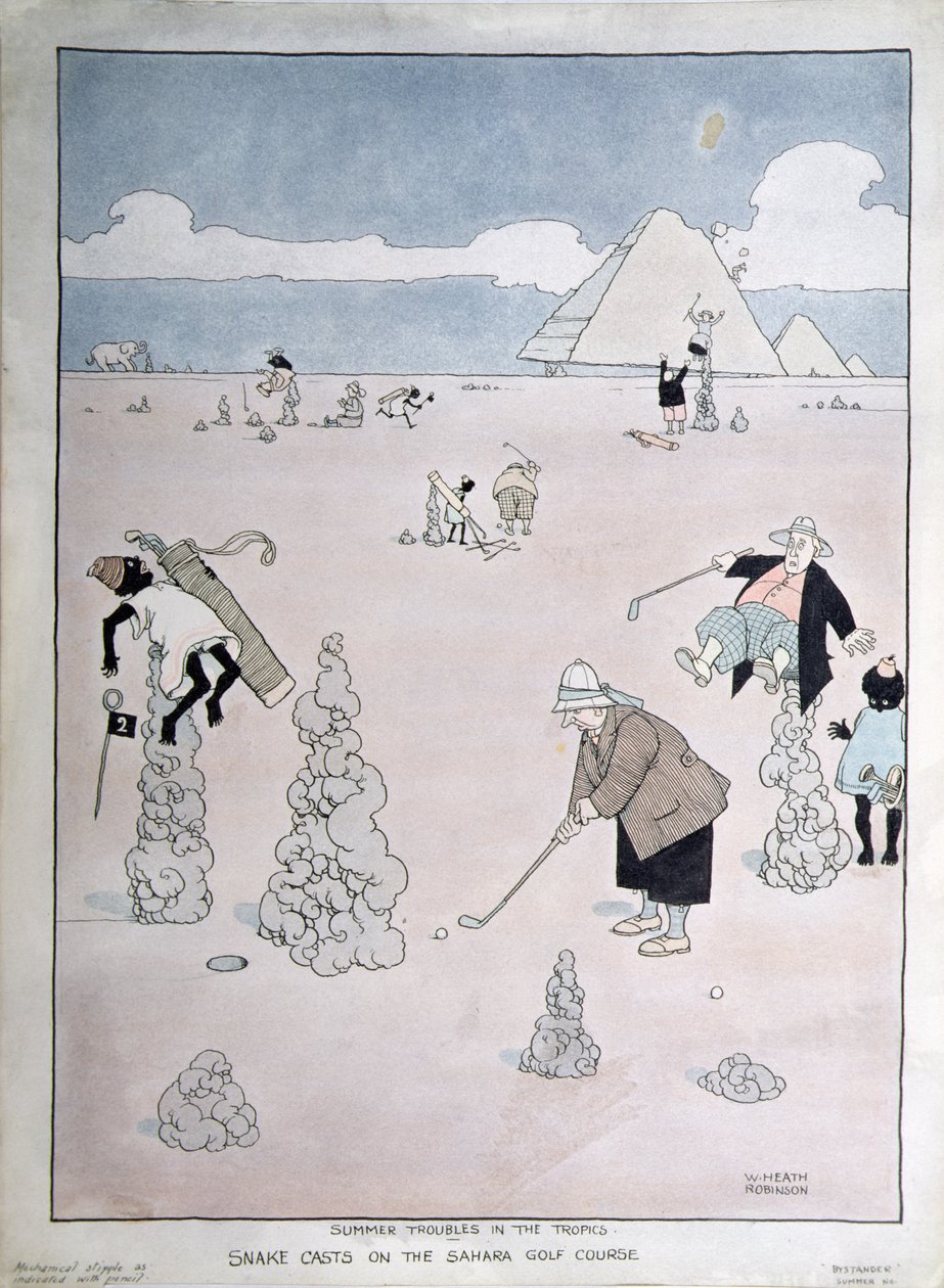 Problemas de verano en los trópicos - Serpiente en el campo de golf del Sahara de William Heath Robinson