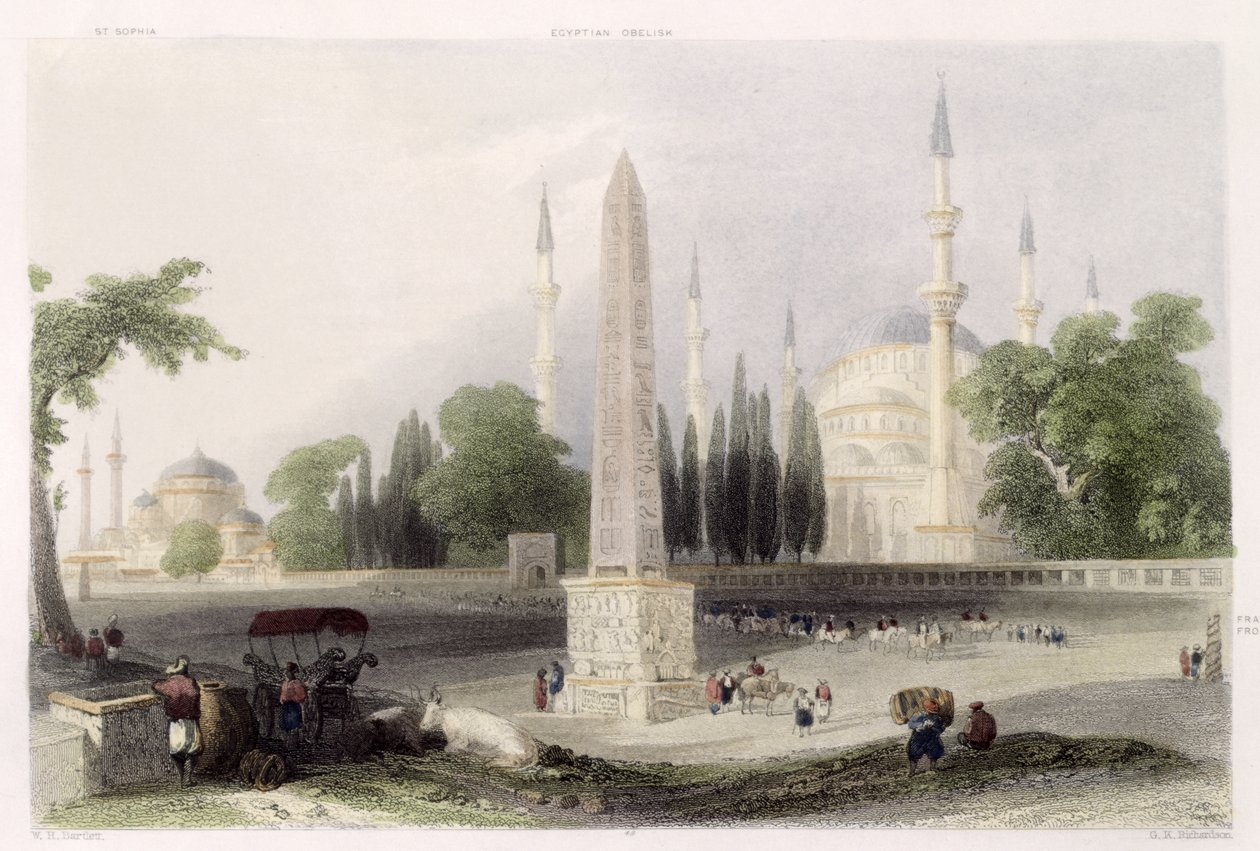 Un obelisco egipcio en el Atmeidan, o Hipódromo, Estambul, grabado por G.K. Richardson, c.1850 de William Henry Bartlett