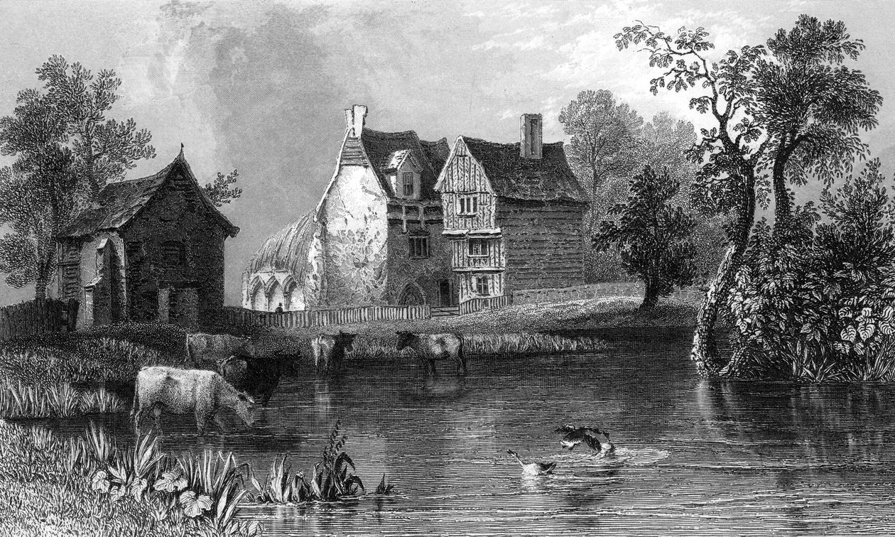 Abadía de Beleigh, cerca de Maldon, Essex, grabado por Charles Mottram de William Henry Bartlett
