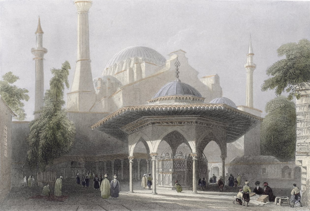 Corte y Fuente de Santa Sofía, Estambul, grabado por J. Redaway, c.1850 de William Henry Bartlett