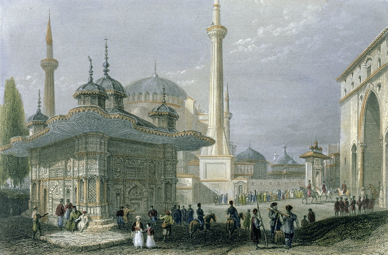 Fuente y Plaza de Santa Sofía, Estambul, grabado por T. Higham, c.1850 de William Henry Bartlett