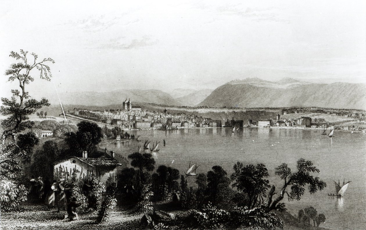 Ginebra desde Coligny, grabado por Robert Wallis de William Henry Bartlett