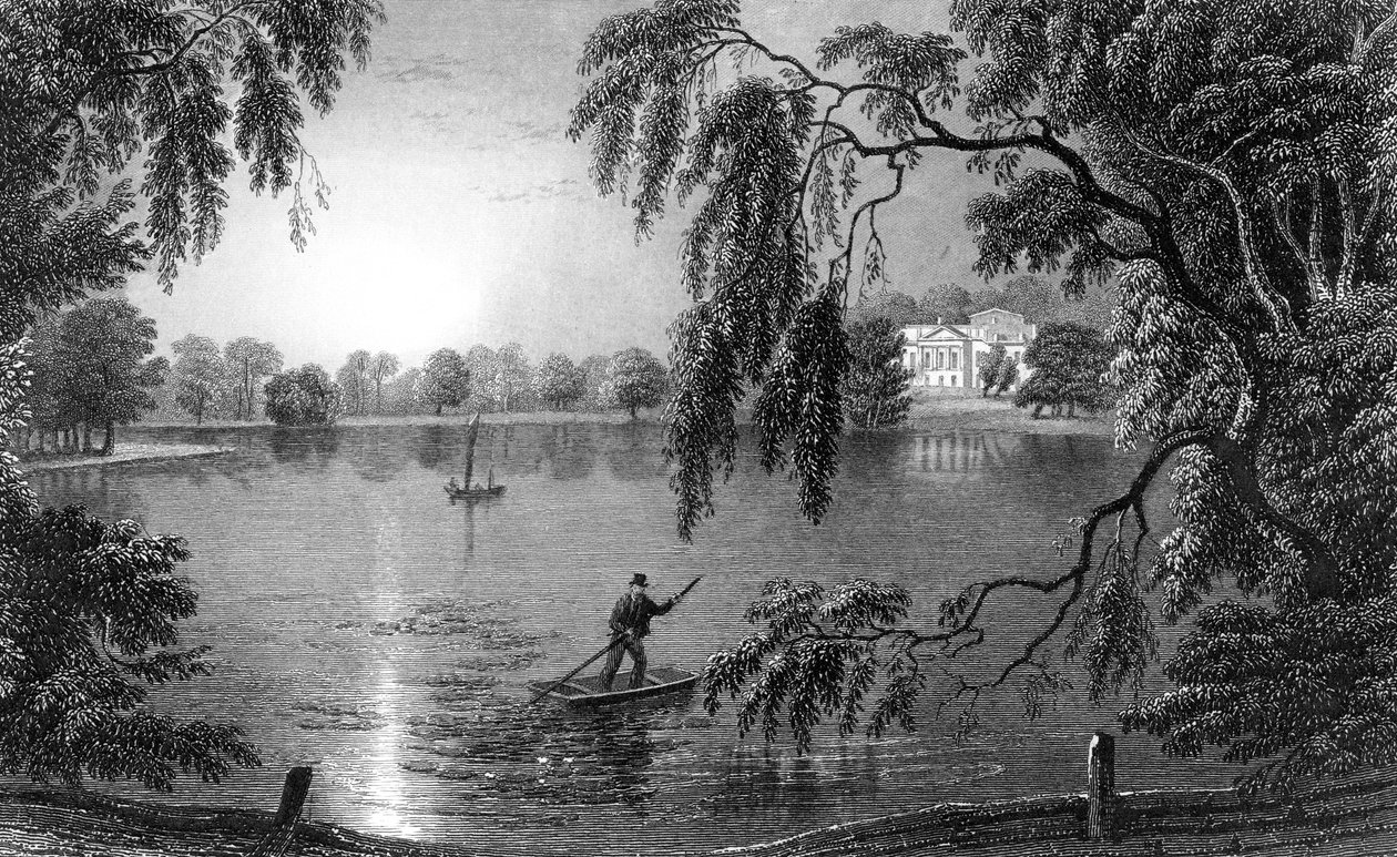 Gosfield Hall, desde la carretera de Weathersfield, Essex, grabado por Charles Mottram, 1833 de William Henry Bartlett