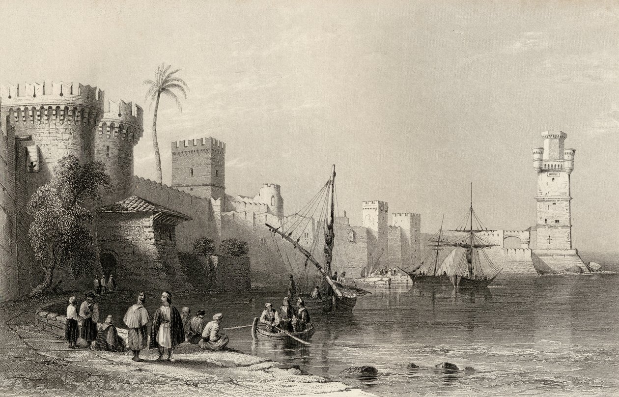 Puerto de Rodas, Grecia, grabado por J.C. Armytage (1820-97) de William Henry Bartlett