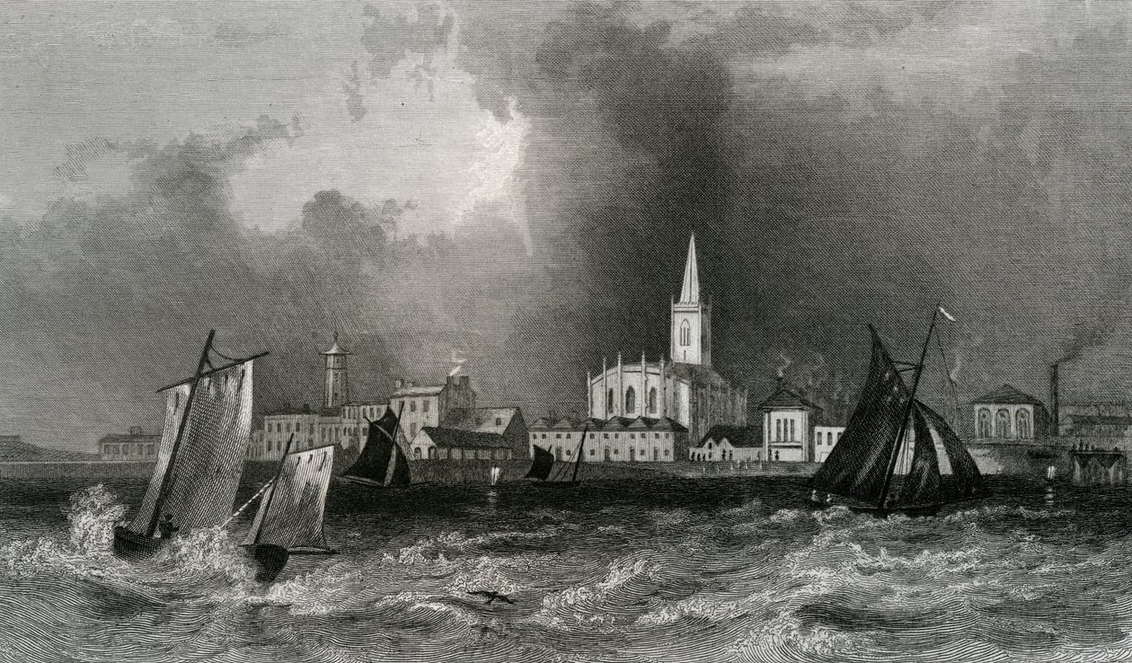 Harwich, desde el mar, Essex, grabado por John Rogers, 1832 de William Henry Bartlett