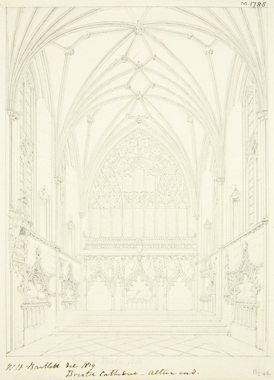 Capilla de la Virgen de la Catedral de Bristol mirando al este de William Henry Bartlett