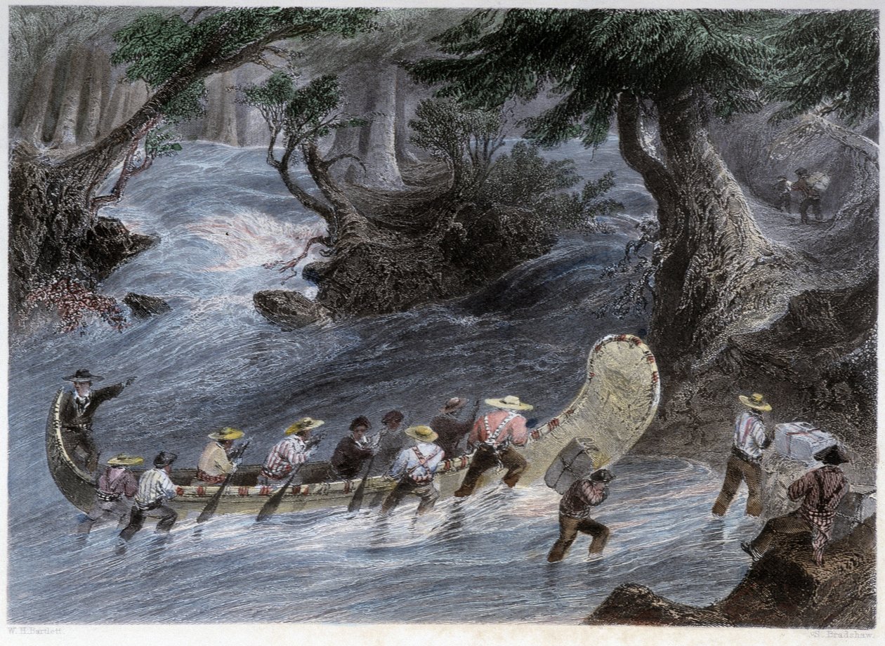 Paseos en canoa de hombres - en Canadian scenery illustrated por Bartlett W. H. de William Henry Bartlett