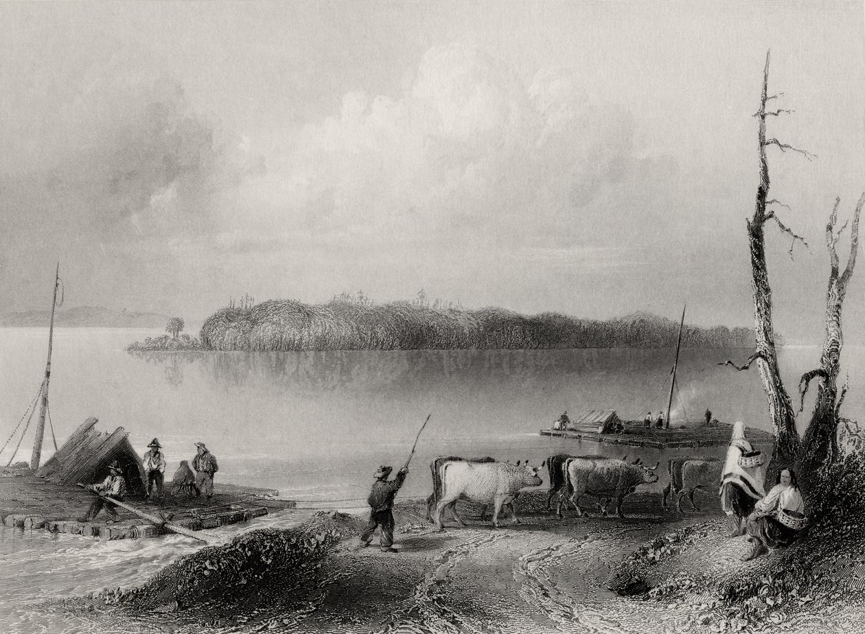 Isla Navy, río Niágara, Ontario, Canadá, grabado por Charles Coulson (1815-89) de William Henry Bartlett