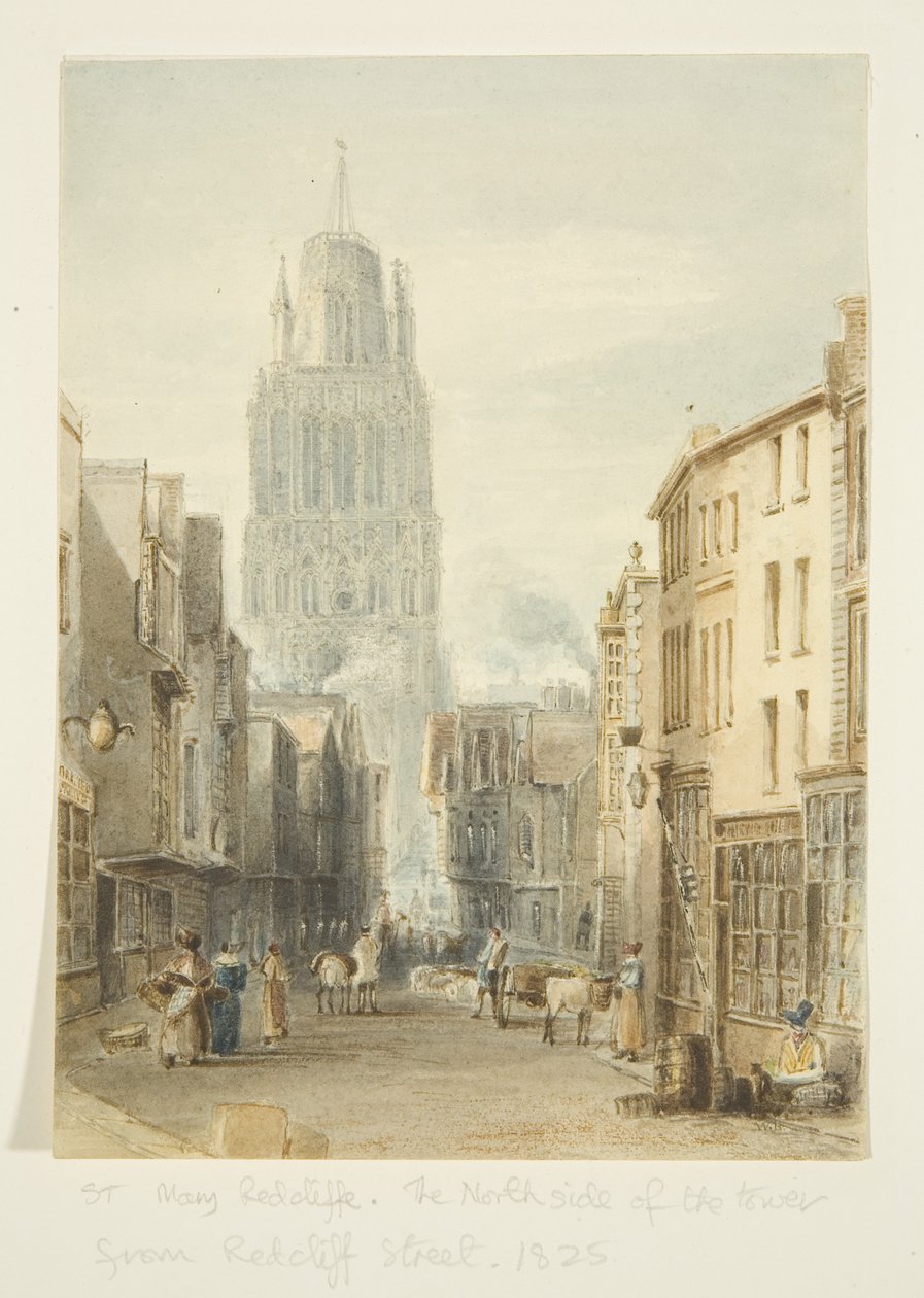 Vista norte de la Iglesia de Santa María Redcliffe desde Redcliffe Street de William Henry Bartlett