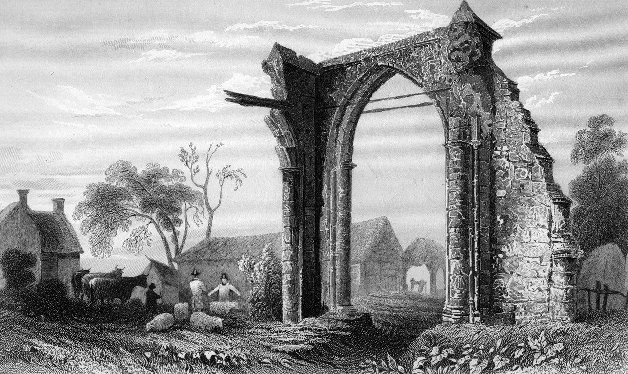 Restos del Priorato de Bycknacre, Essex, grabado por William Tombleson de William Henry Bartlett
