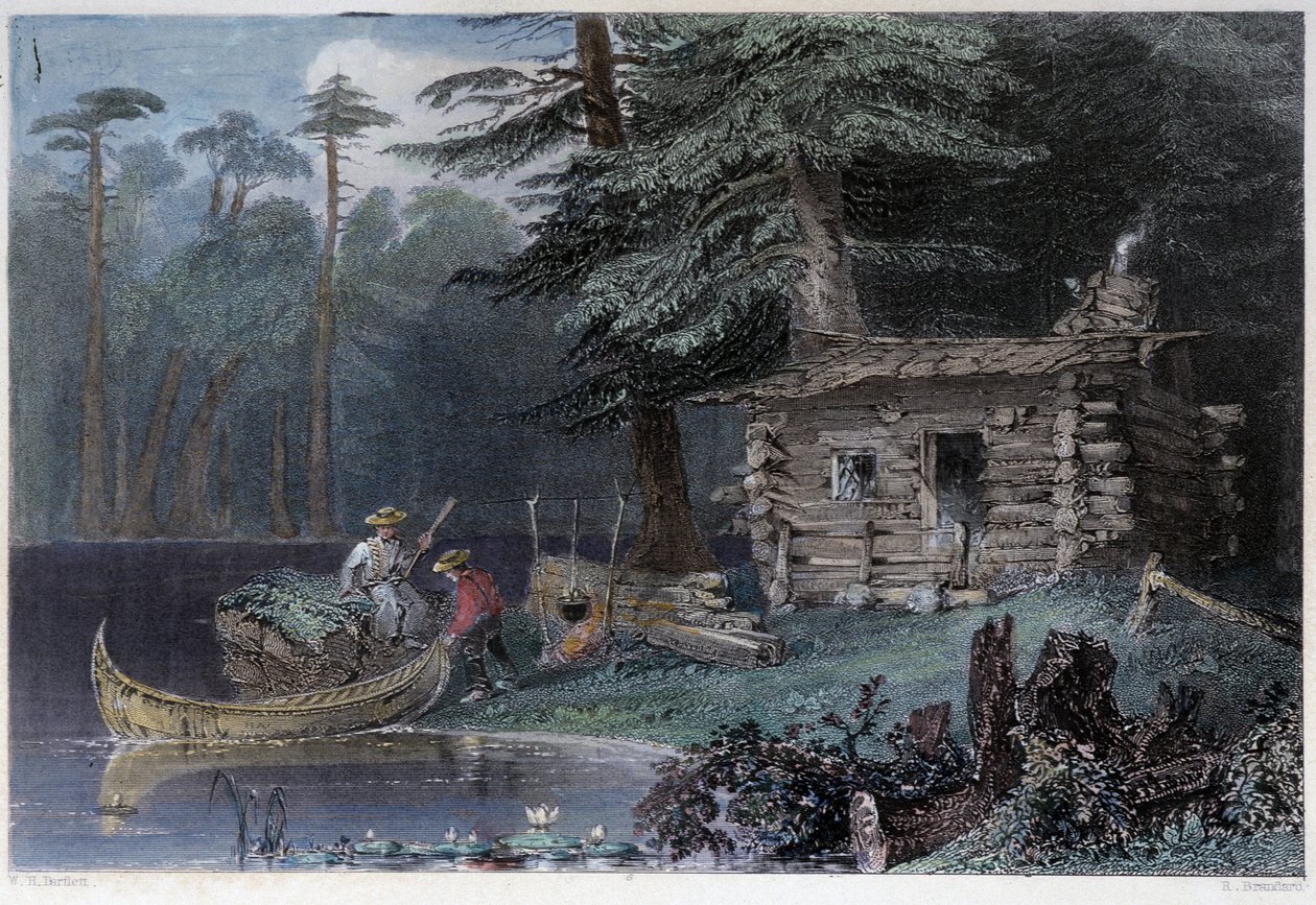 Pequeña casa de colonos en el lago Chaudière - en “Canadian scenery illustrated” por W.H. Bartlett, Londres de William Henry Bartlett
