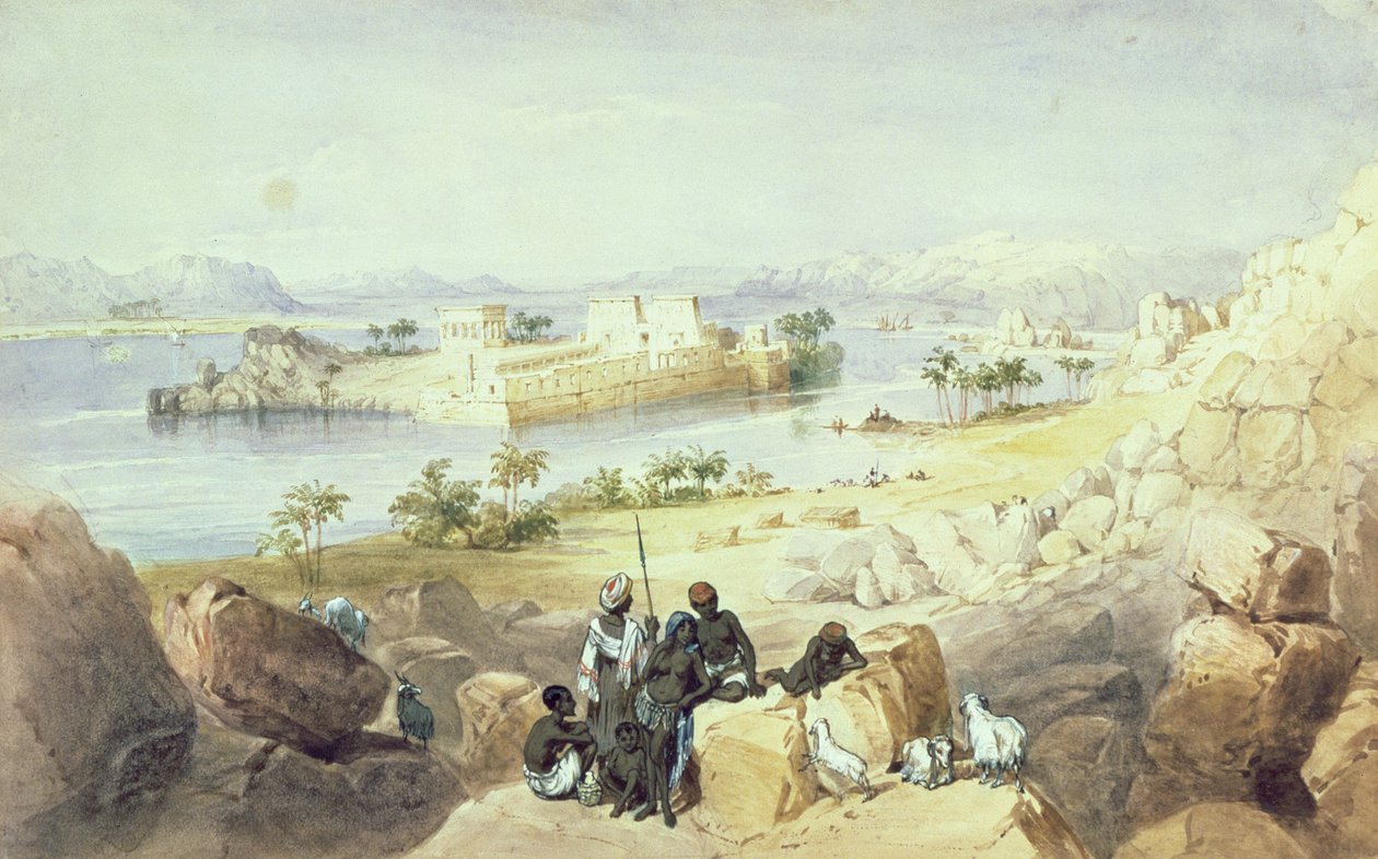 La Isla de Filae, mirando hacia el río Nilo de William Henry Bartlett