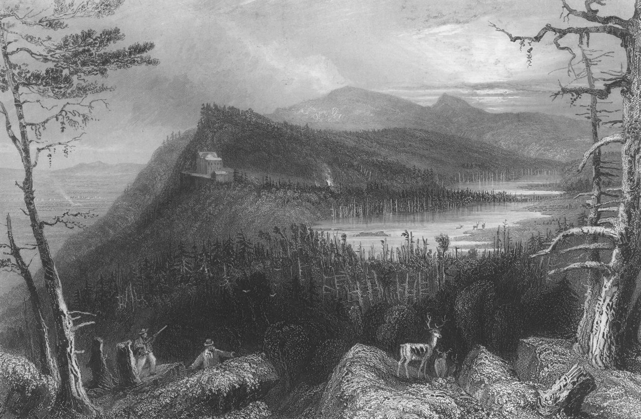 Los Dos Lagos y la Casa de la Montaña en los Catskills, 1838 de William Henry Bartlett