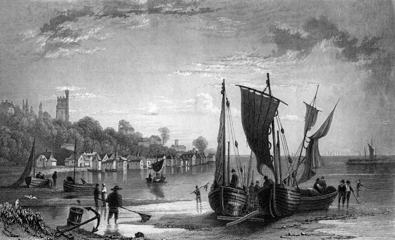 El pueblo de Leigh, cerca de Southend, Essex, grabado por Charles Mottram, 1833 de William Henry Bartlett