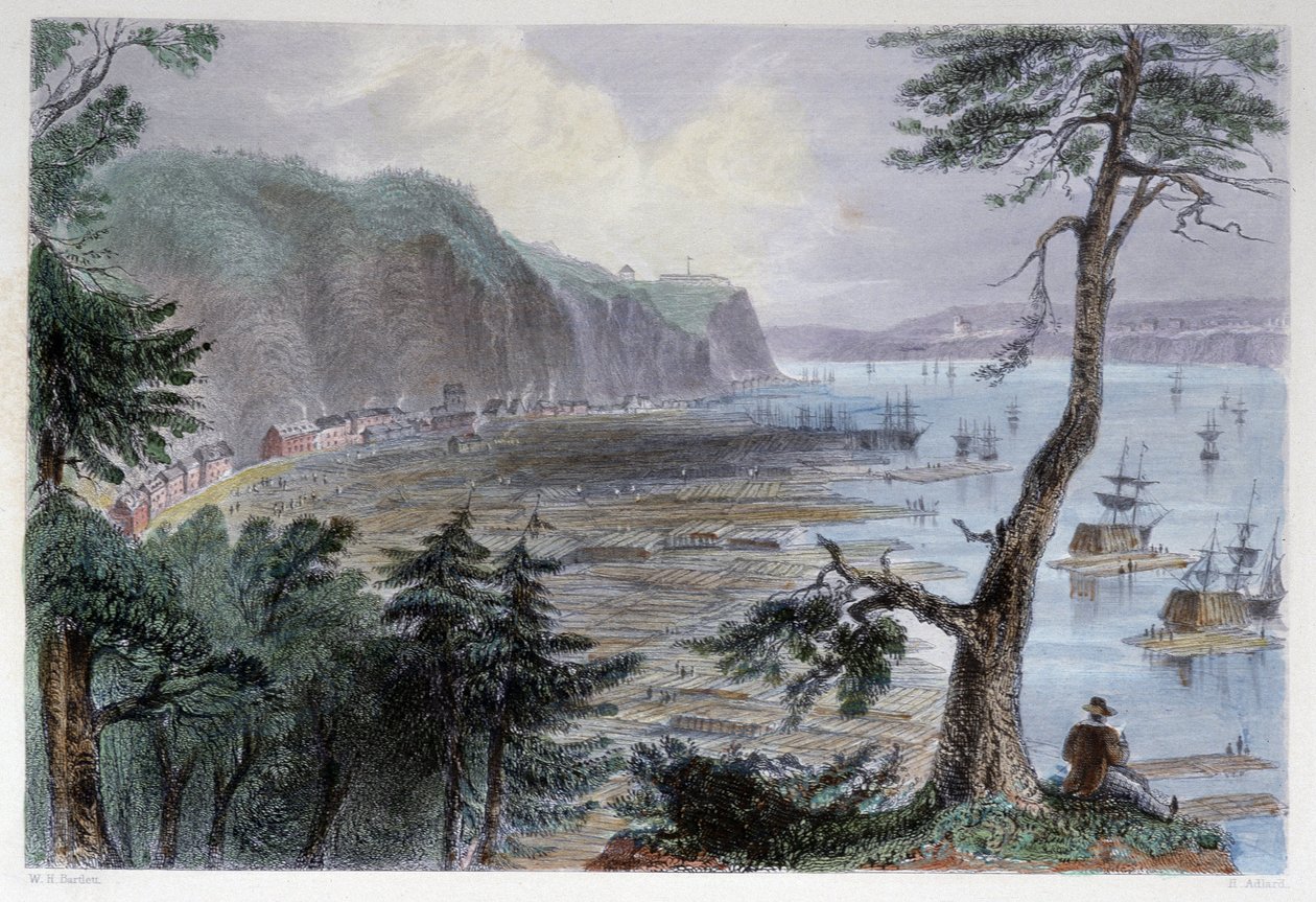 Depósito de madera cerca de Quebec - en "Canadian scenery illustrated" por Bartlett W. H. de William Henry Bartlett