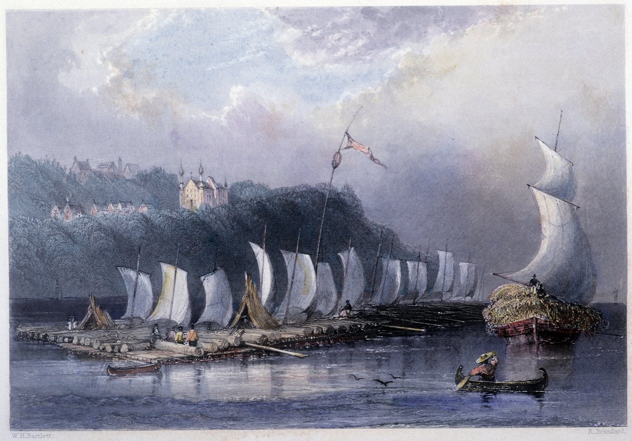Transporte de madera en el St Laurent en Cap Santé - en "Canadian scenery illustrated" por Bartlett W. H. de William Henry Bartlett