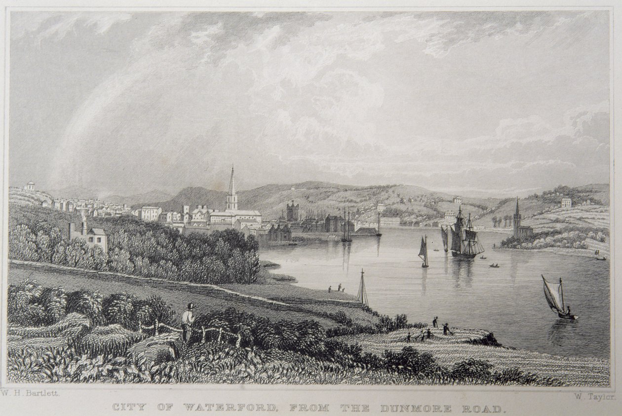 Vista de Waterford desde The Dunmore Road, Irlanda, grabado por W. Taylor de William Henry Bartlett