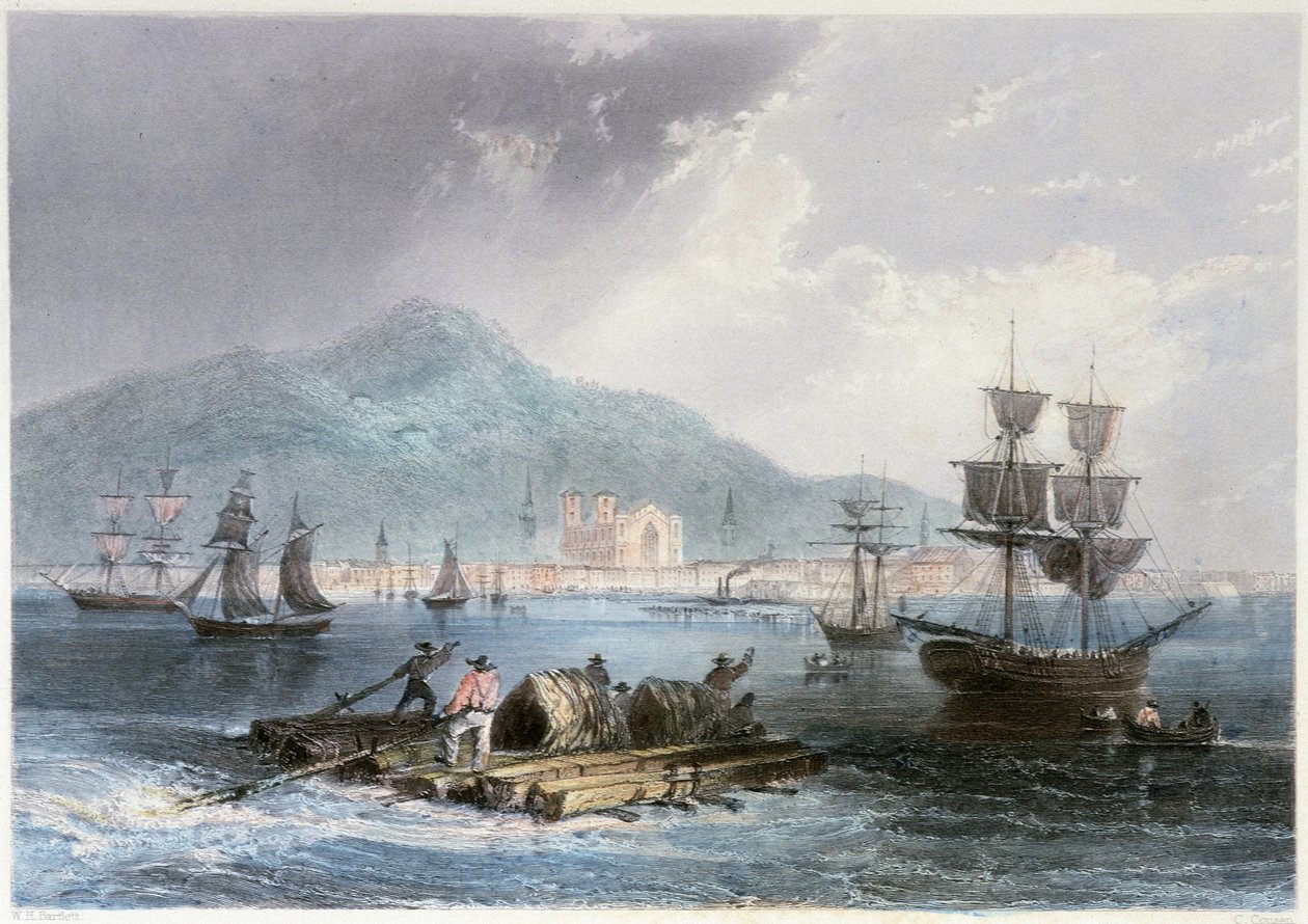 Vista de Montreal y barcos - en "Canadian Scenery illustrated" por William Henri Barlett, ed. George Virtue de William Henry Bartlett