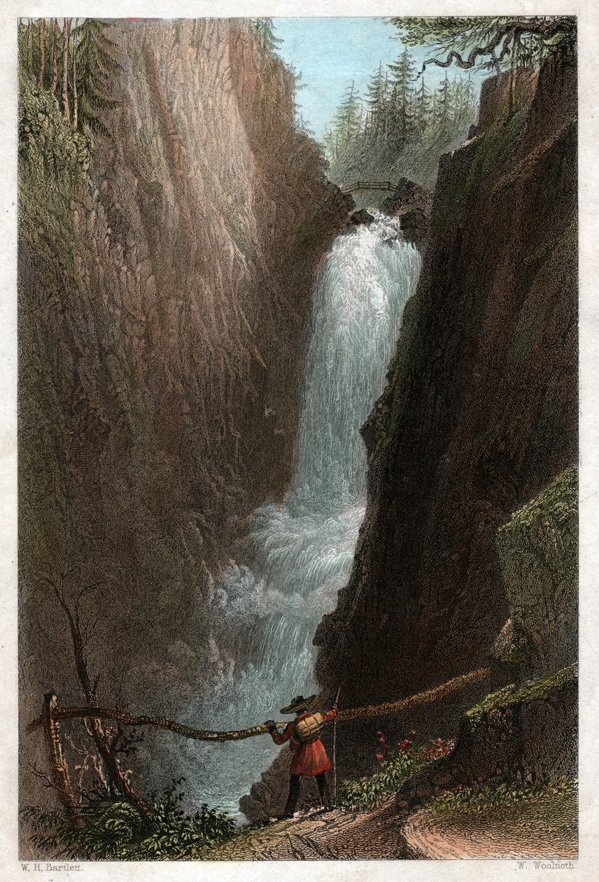 Cascadas del Aar, en el macizo Aar Gotthard, Alpes Suizos. circa 1850 de William Henry Bartlett