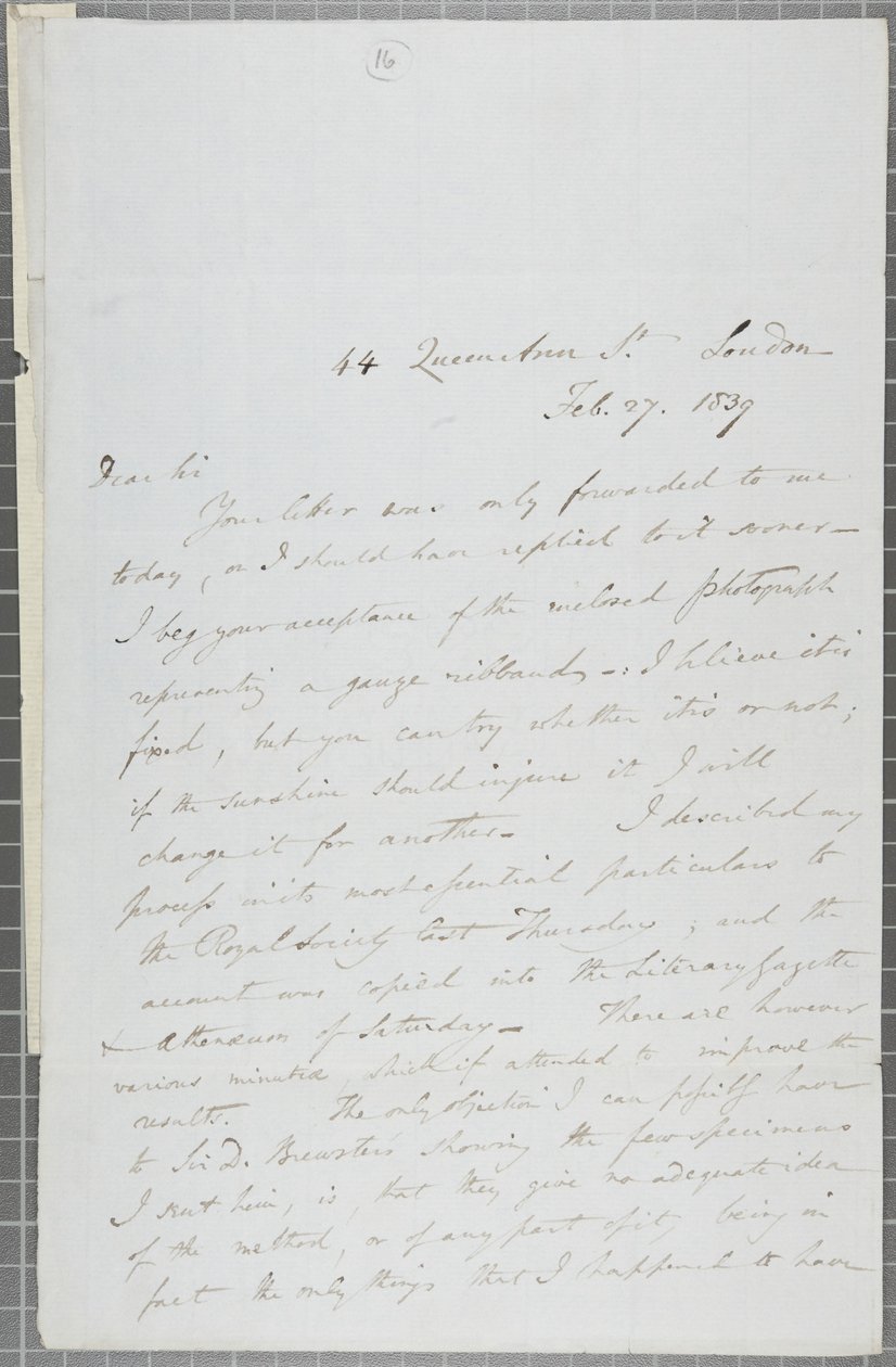 Carta firmada de William Henry Fox Talbot a James David Forbes, 1839 de William Henry Fox Talbot