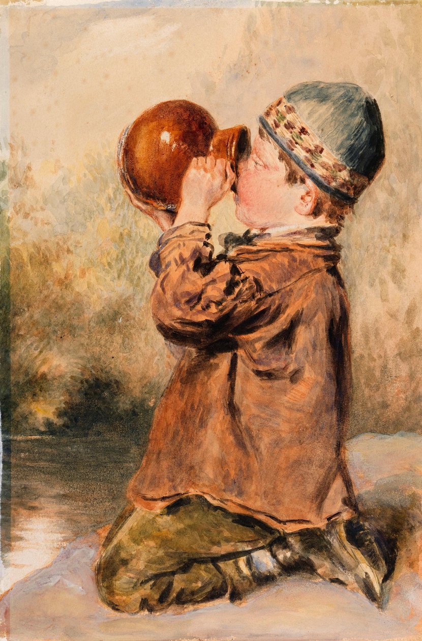 Un niño bebiendo de William Henry Hunt