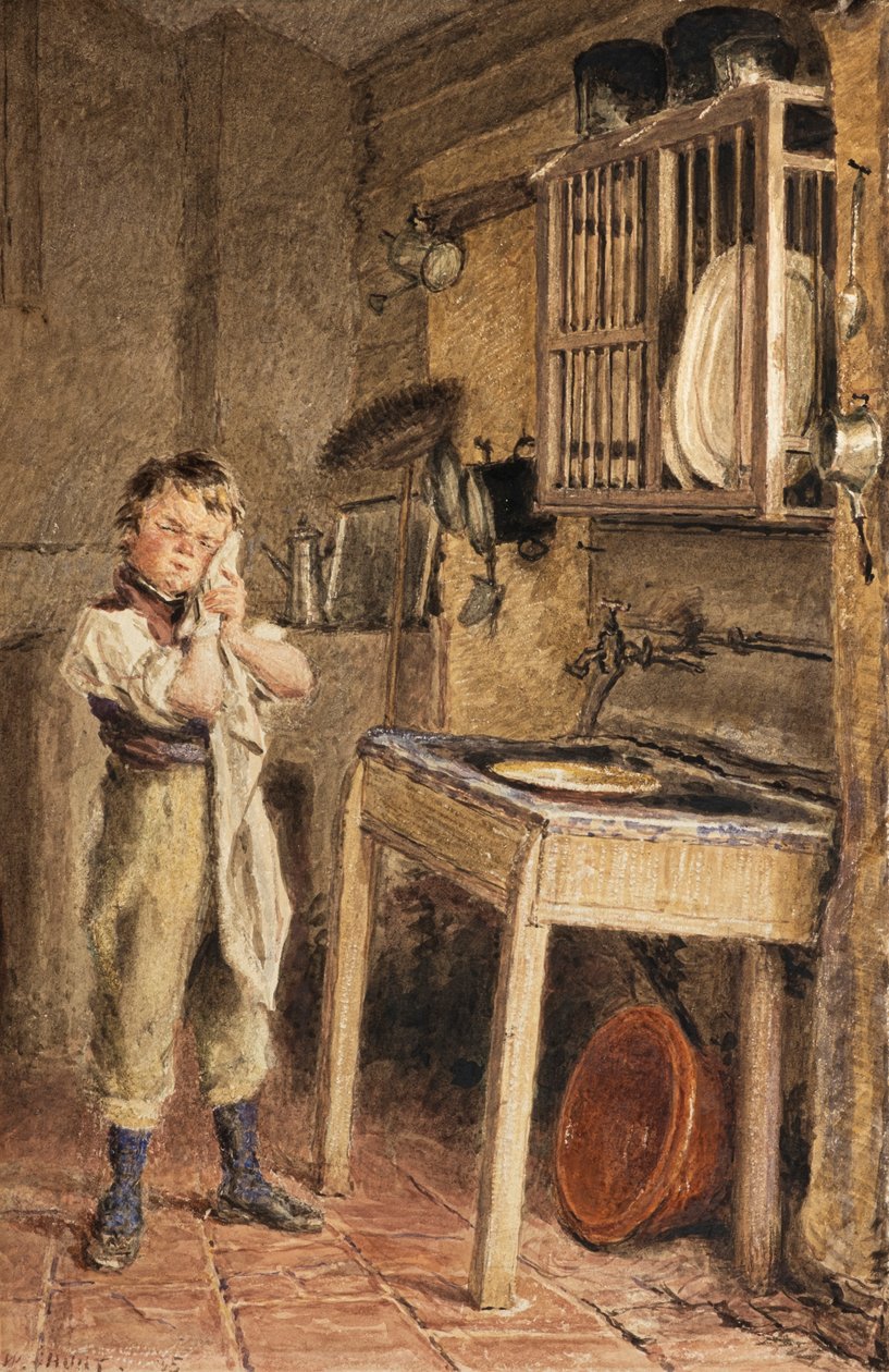 Un joven se lava en el fregadero de la cocina (acuarela) de William Henry Hunt