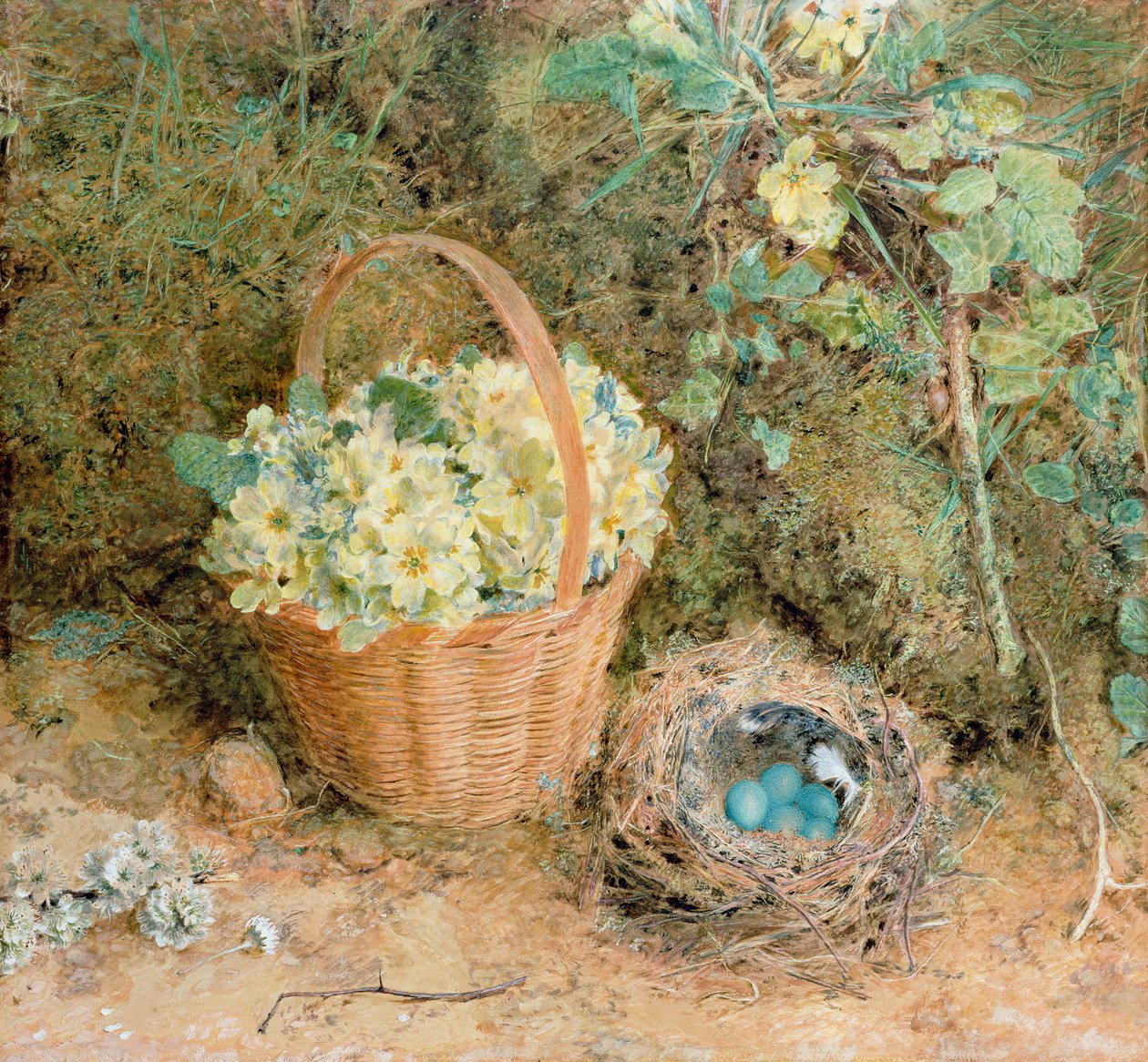 Nido de pinzón con prímulas de William Henry Hunt