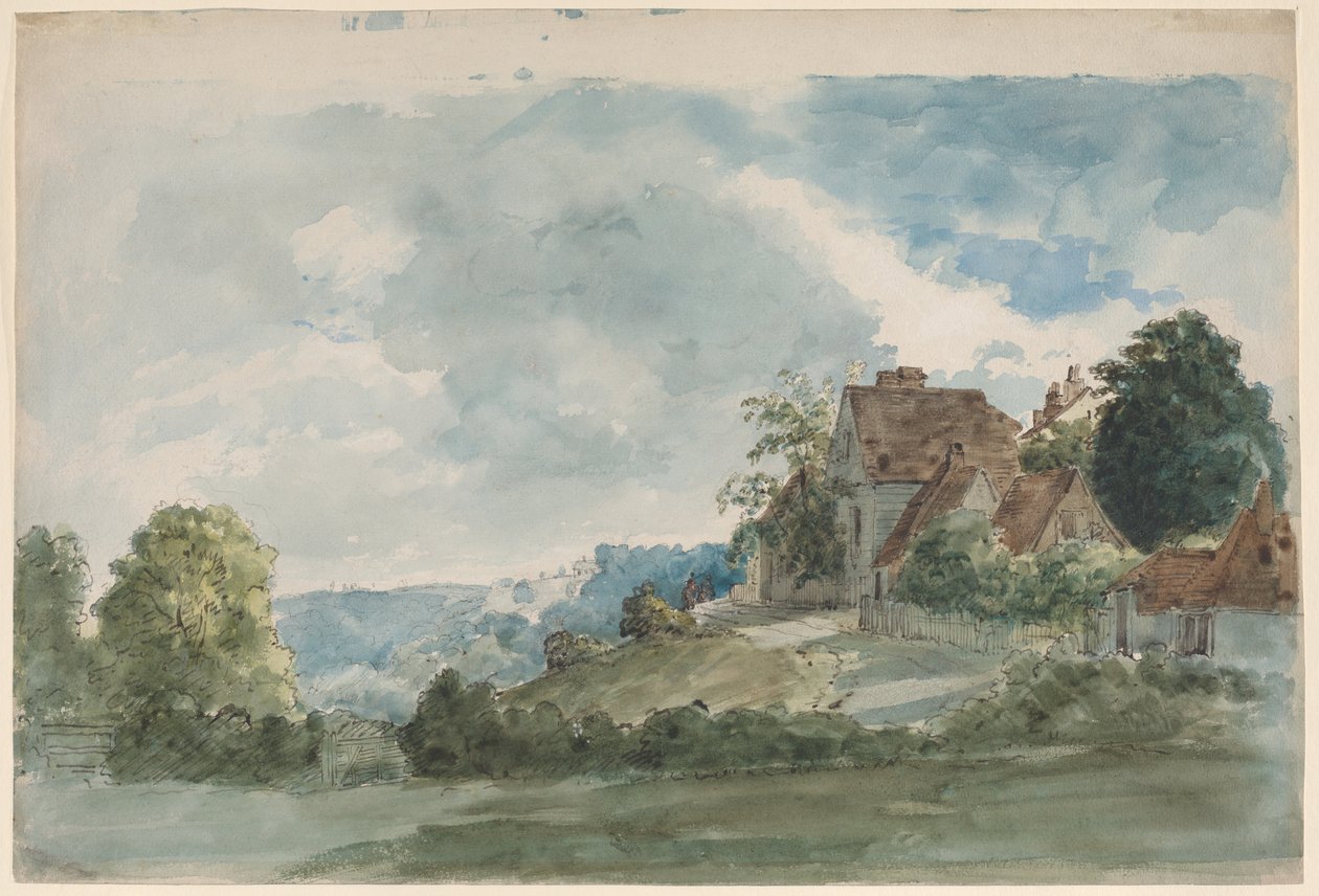 Cabañas en un extenso paisaje de William Henry Hunt