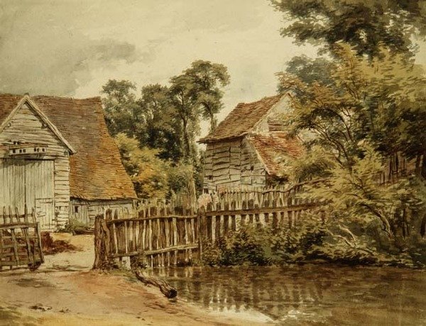 Patio de Granja con Estanque de William Henry Hunt