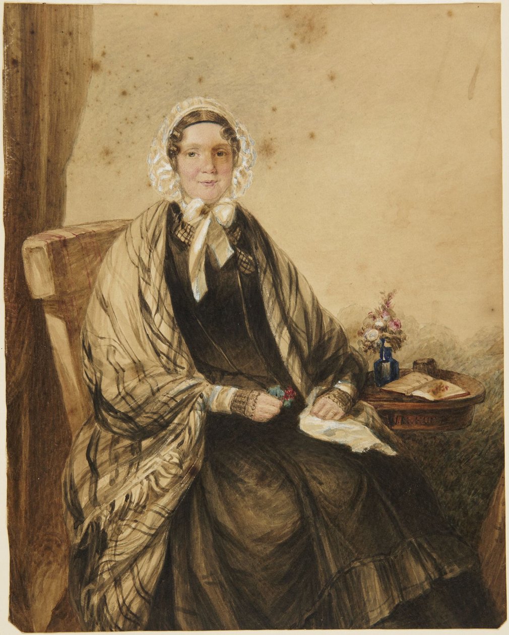 Retrato de una mujer sentada con un chal de William Henry Hunt