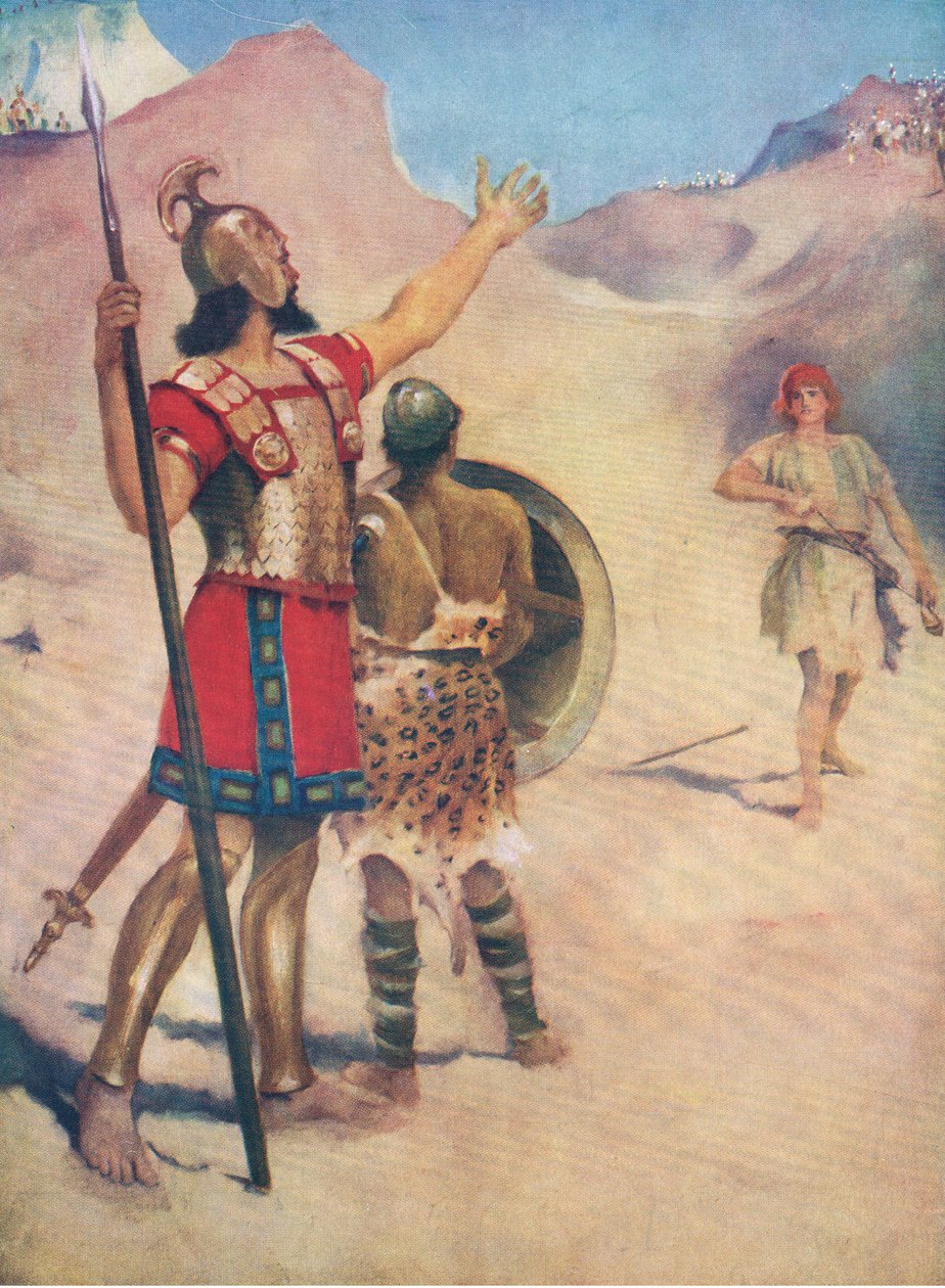 David y Goliat, de El Libro de Imágenes de la Biblia publicado por Thomas Nelson, c.1950 de William Henry Margetson