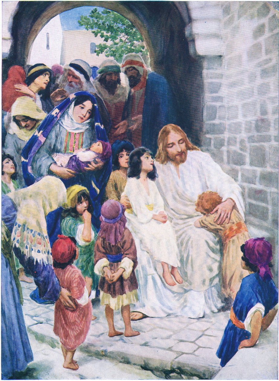 Jesús y los niños, de El Libro de Imágenes de la Biblia publicado por Thomas Nelson, c.1950 de William Henry Margetson