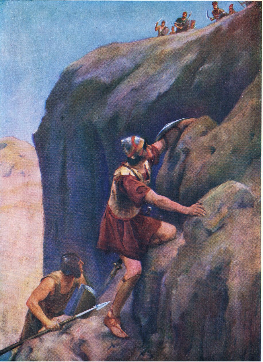 Jonatán y su escudero, de El Libro de Imágenes de la Biblia publicado por Thomas Nelson, c.1950 de William Henry Margetson