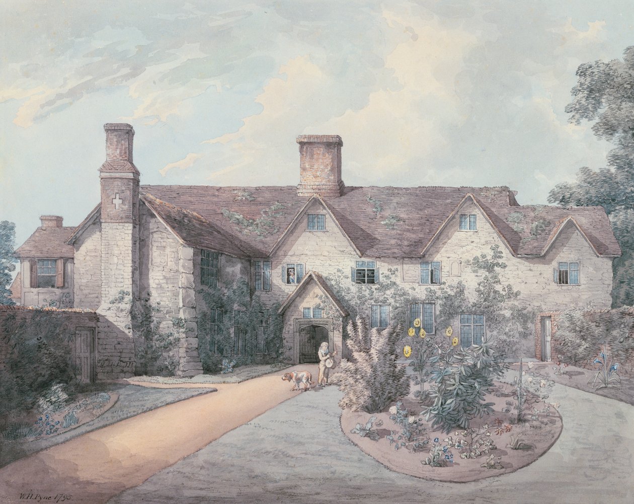 Un Niño tocando un tambor en el jardín de una Casa de Campo, 1793 de William Henry Pyne