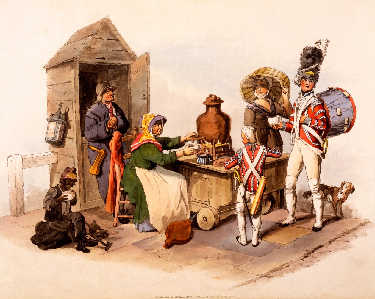 Un vendedor de Sallop sirviendo bebidas calientes, de 