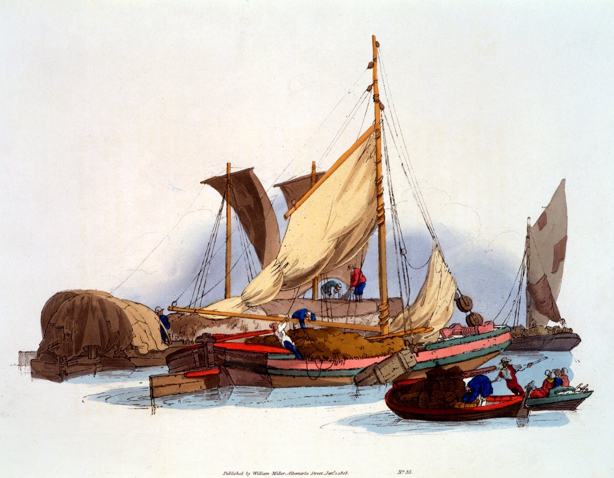 Aguadores y Barqueros moviendo mercancías y pasajeros, 1808 de William Henry Pyne