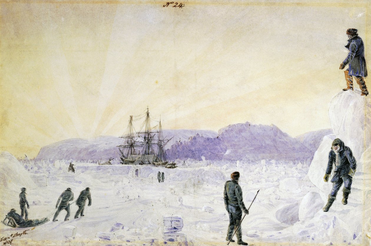 HMS Terror atrapado en el hielo cerca de Southampton Island, Nunavut, Canadá