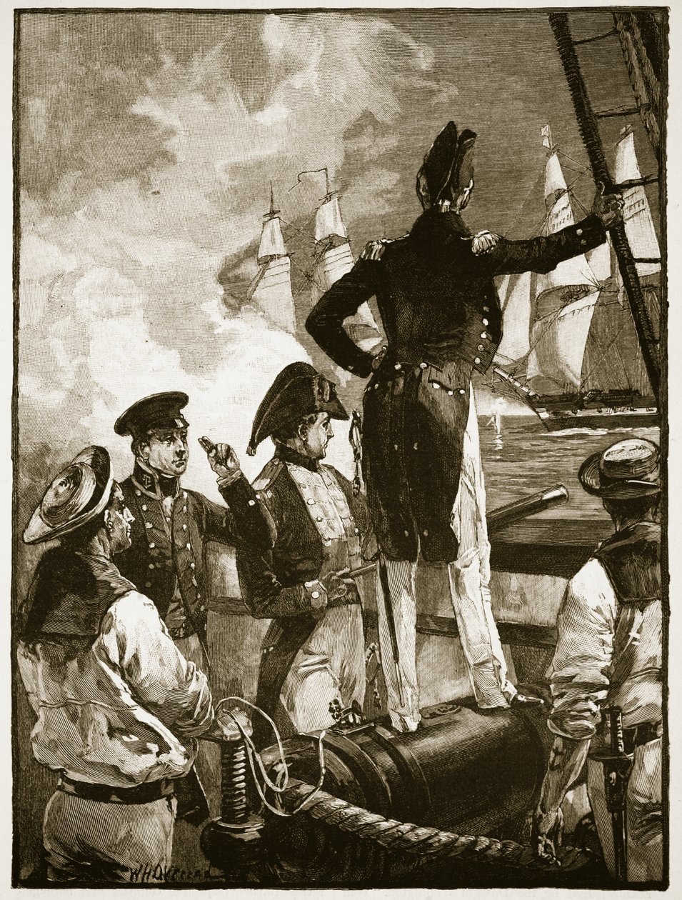 El capitán Walpole interceptando los barcos del Duque de Saldanha, ilustración de 