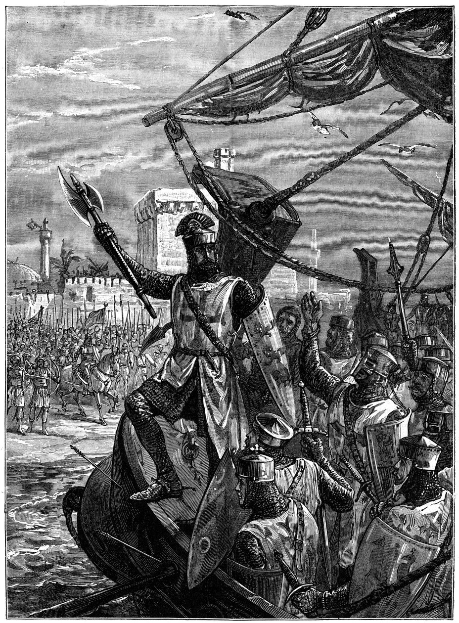 Ricardo I, Corazón de León desembarcando en Jaffa Joppa, septiembre de 1191 de William Heysham Overend