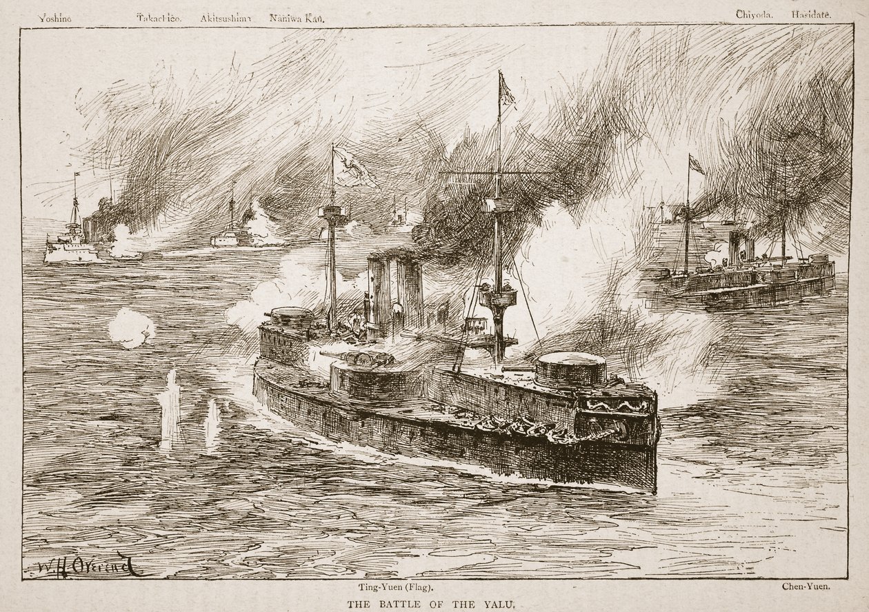 La batalla del río Yalu, 1894, ilustración de 
