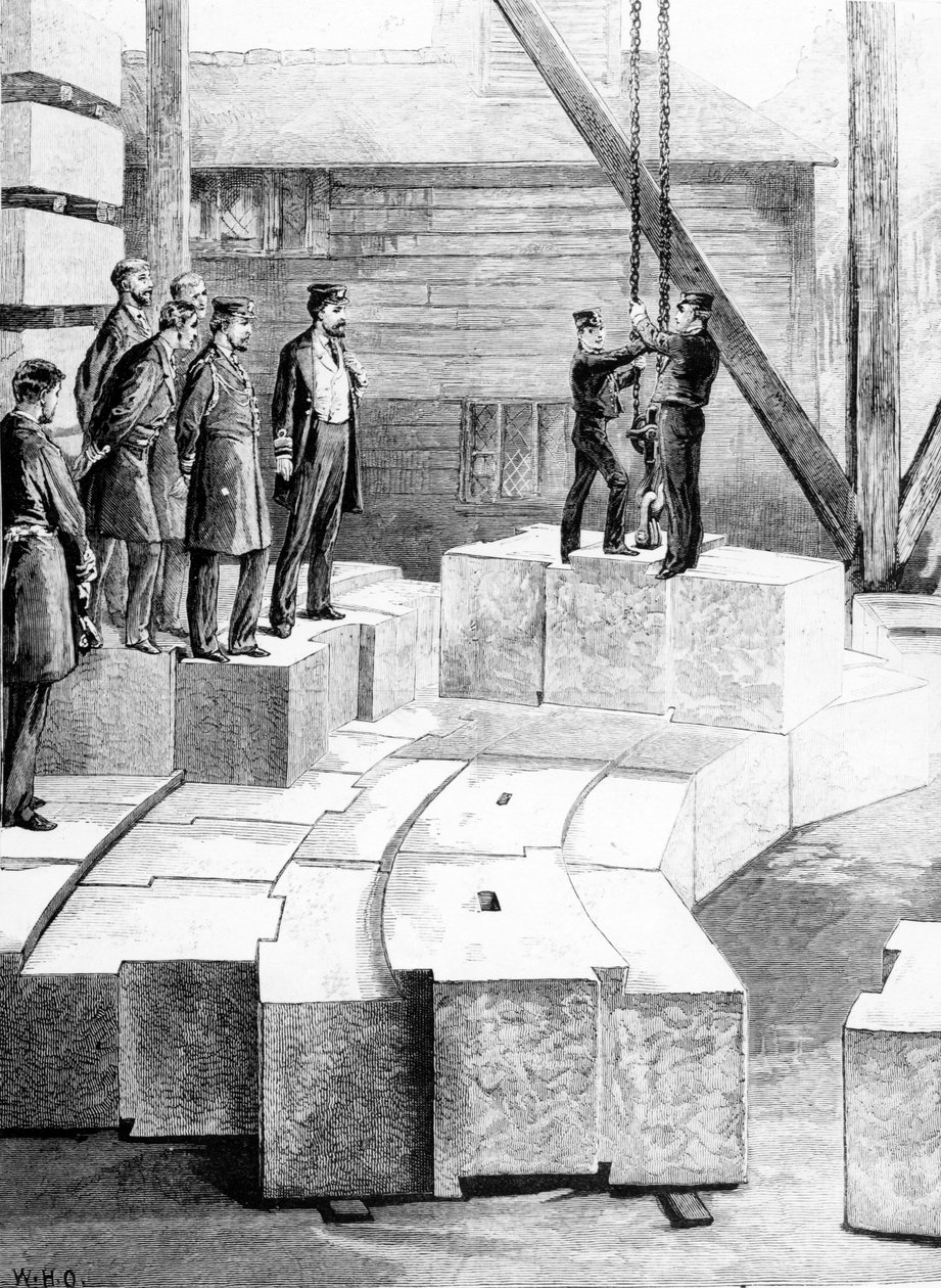 El nuevo faro de Eddystone: El establecimiento de corte de piedra en Oreston, ilustración de 