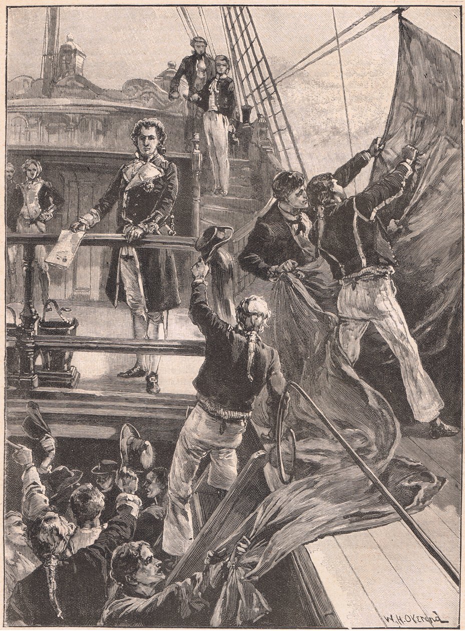 El motín en Spithead: arriando la bandera roja AD 1797 de William Heysham Overend