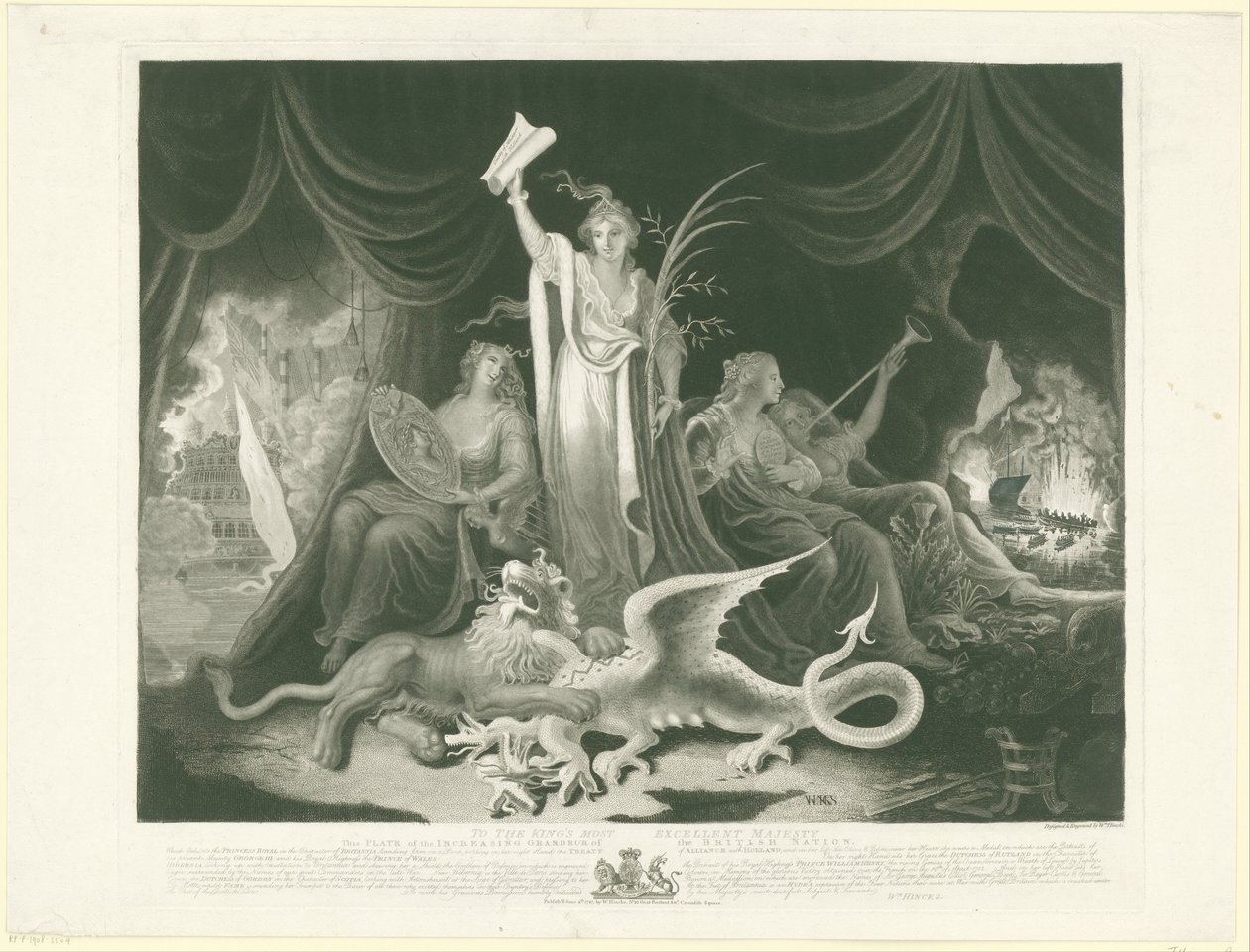 Alegoría del poder de Gran Bretaña, 1787 La creciente grandeza de la nación británica (título sobre objeto) de William Hincks