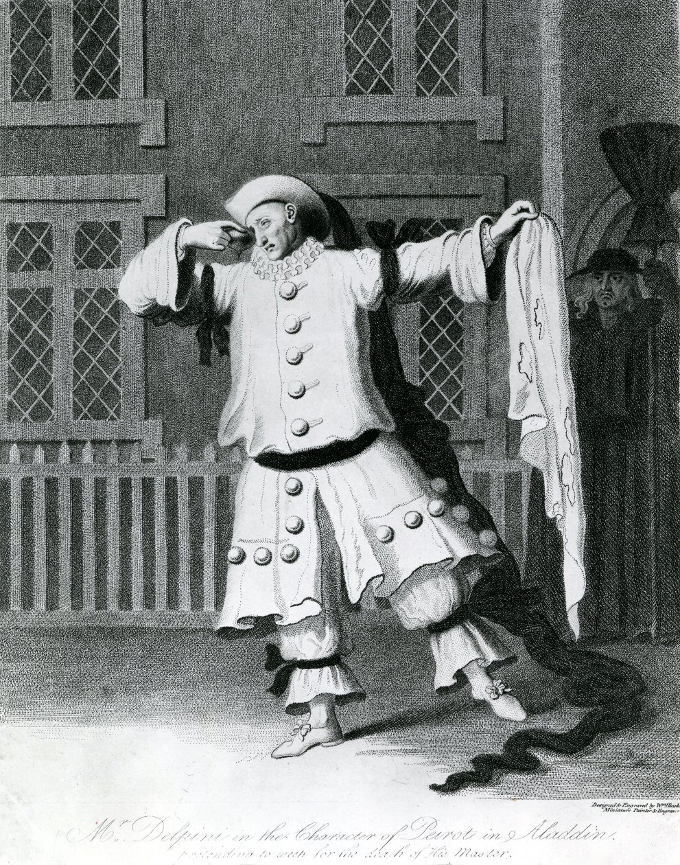 Sr. Delphini en el personaje de Pierrot en Aladino, 1780-1790 de William Hincks