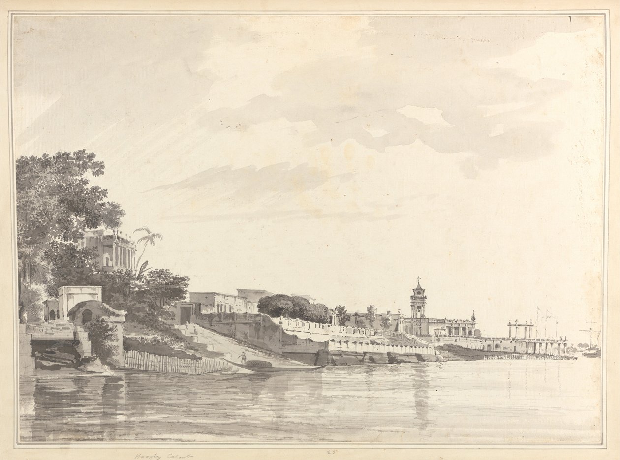 Vista de Chinsura, el asentamiento neerlandés en Bengala de William Hodges