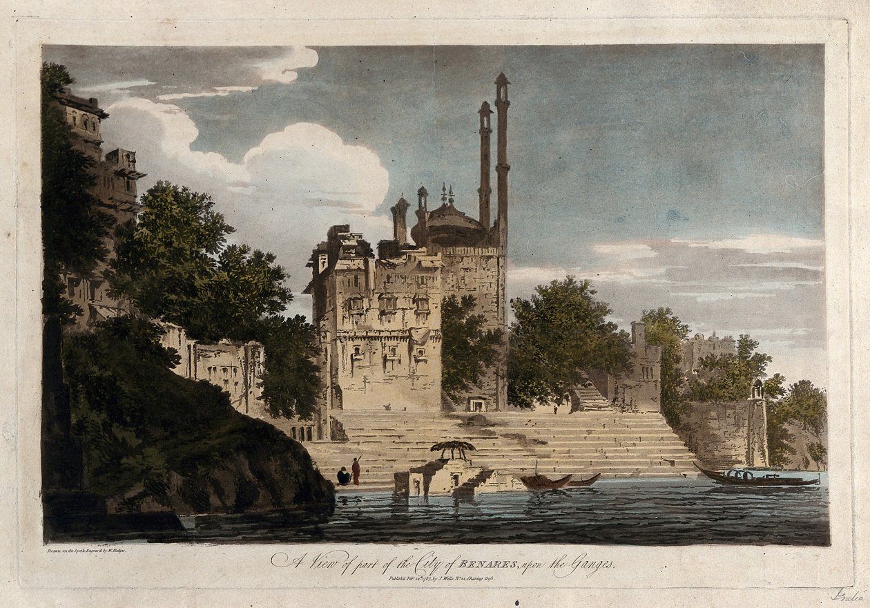 Vista de parte de la ciudad de Benarés, a orillas del Ganges de William Hodges