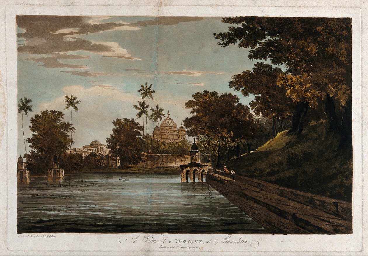 Vista de una mezquita, en Mounheer de William Hodges