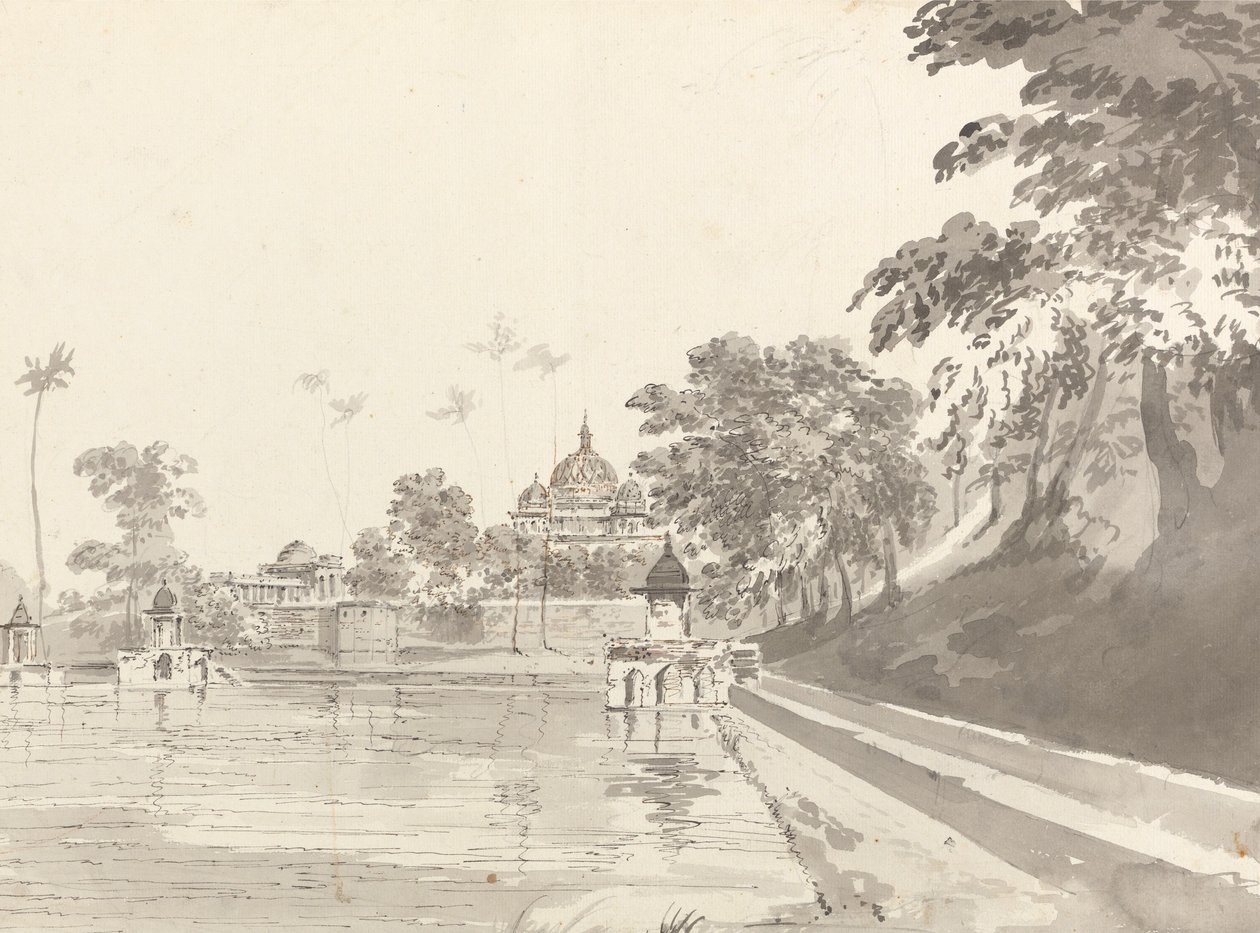Vista de una mezquita en Mounheer [Maner] de William Hodges